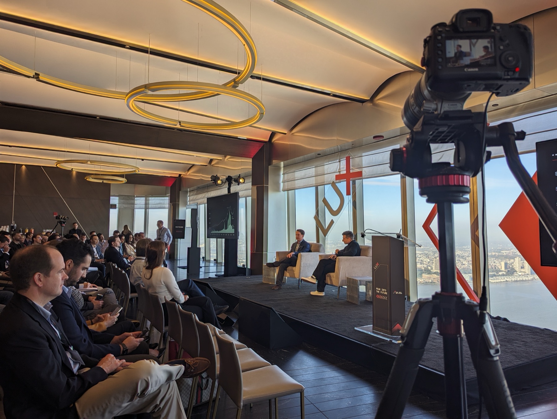 The Lux annual meeting on stage above New York